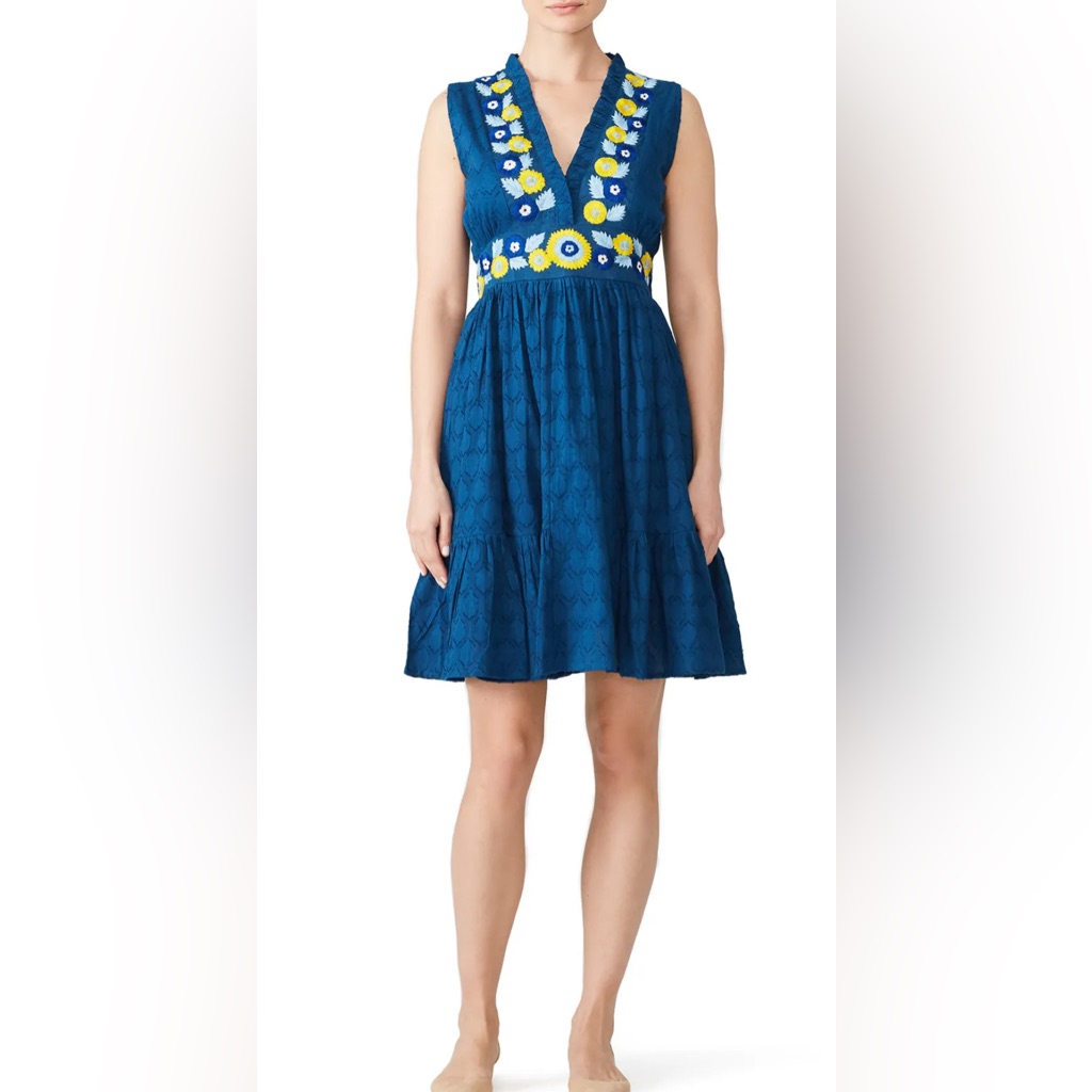 Banjanin Blue Floral Embroidered Diana Dress